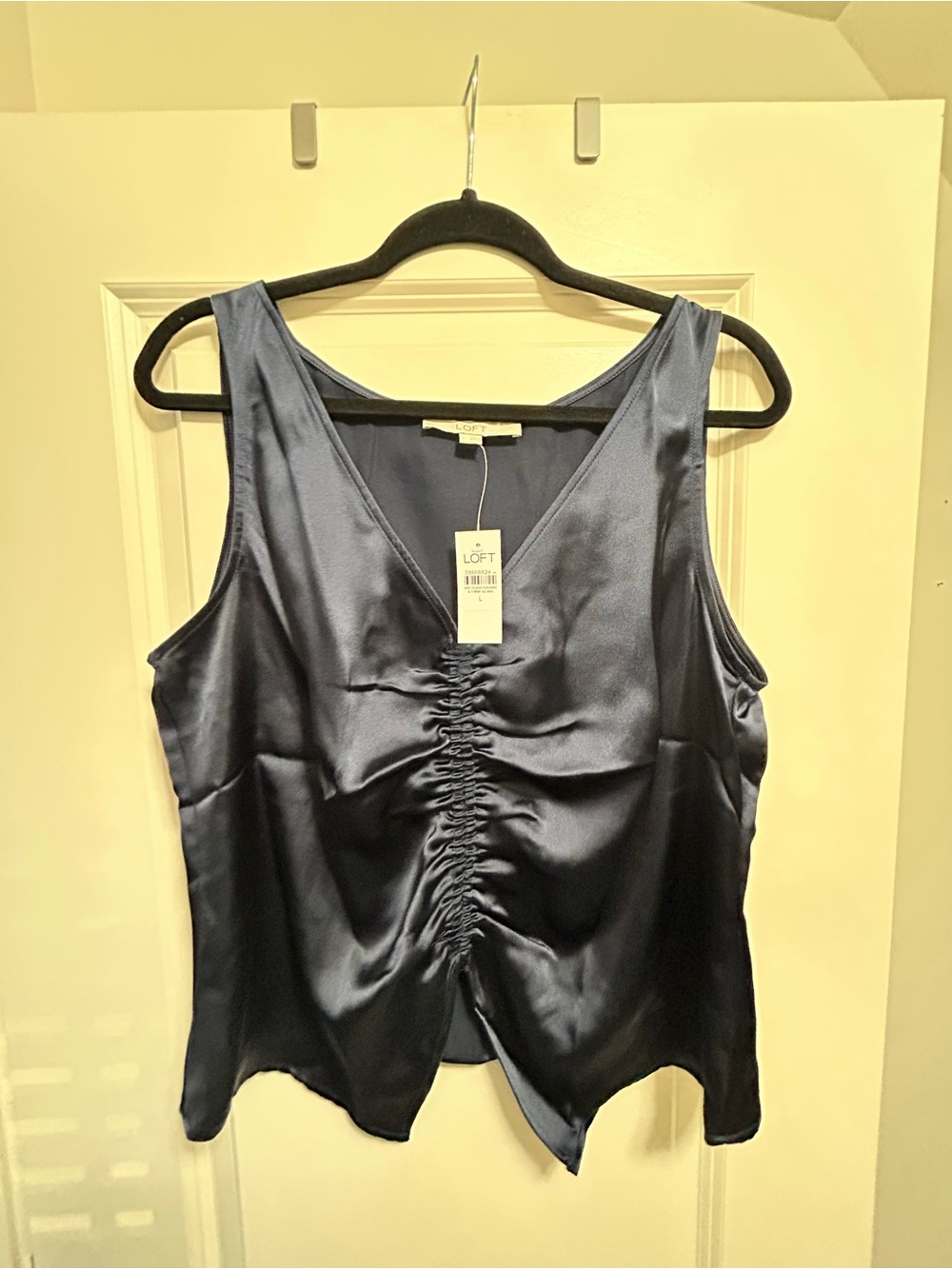 LOFT Navy Satin Ruched V-Neck Camisole